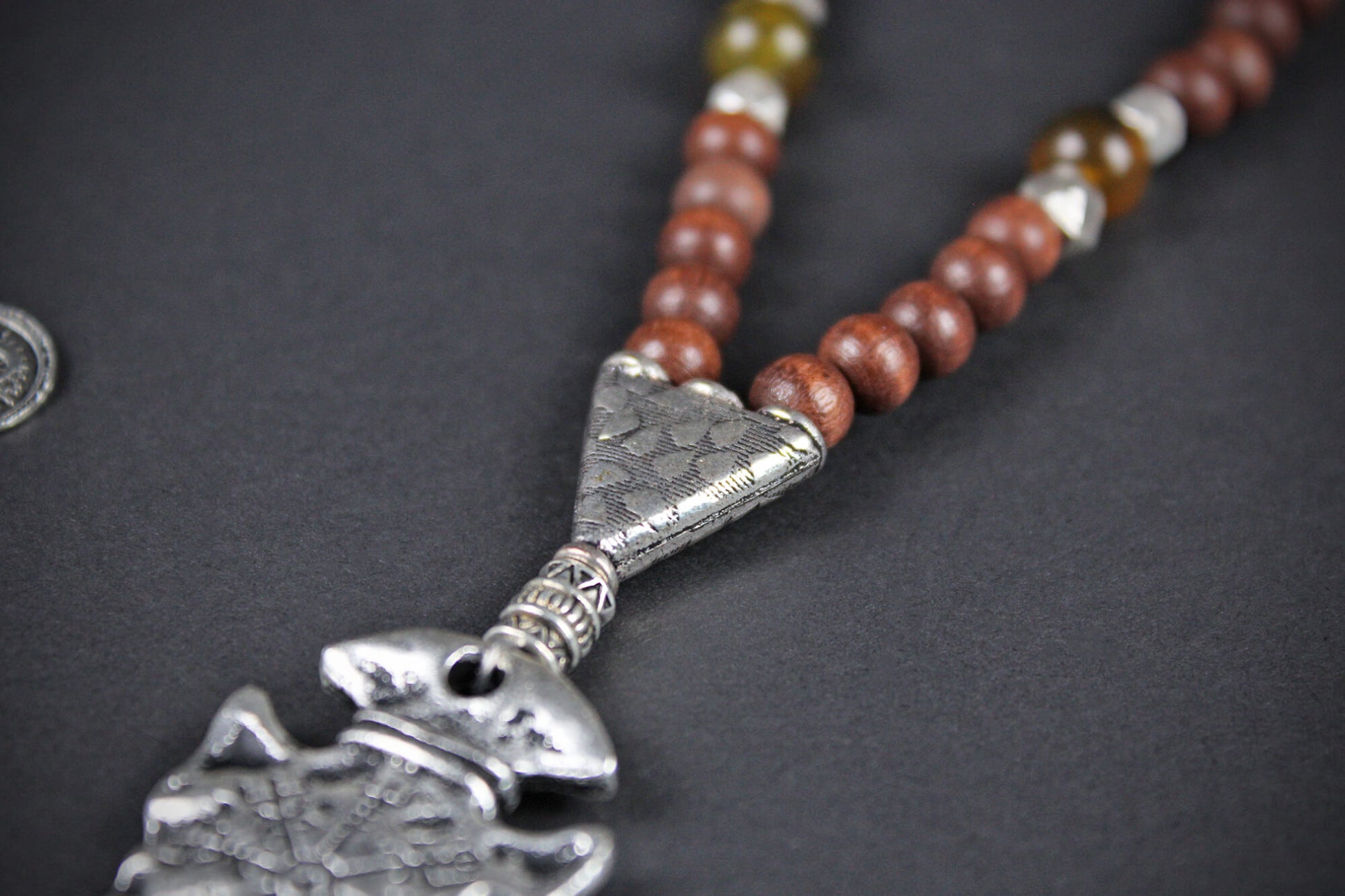 The Valhalla Beaded Layered Necklace Set - Brown - viking pirate rock n roll style unisex for men and women silver detailing dragons vein