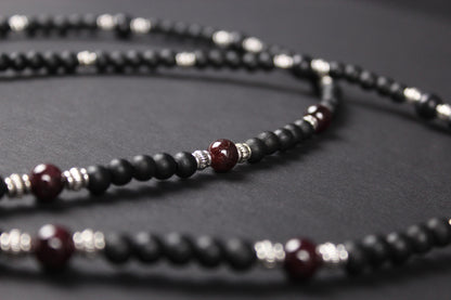 The Valhalla Beaded Layered Necklace Set - Black - viking pirate rock n roll style unisex for men and women silver detail