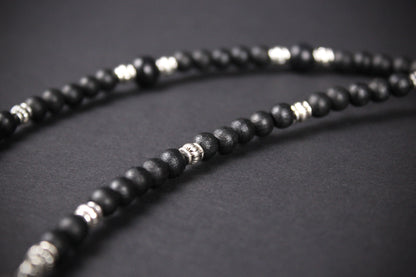 The Valhalla Beaded Layered Necklace Set - Black - viking pirate rock n roll style unisex for men and women silver detail