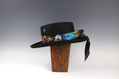 The Idaho Gambler - Wool Felt Fedora Hat, Black Handmade Country Western Style, Cowboy Hat Unisex For Men And Women