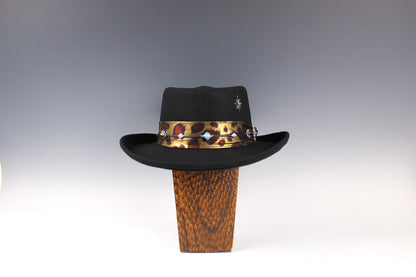 The Idaho Gambler - Wool Felt Fedora Hat, Black Handmade Country Western Style, Cowboy Hat Unisex For Men And Women