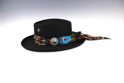 The Idaho Gambler - Wool Felt Fedora Hat, Black Handmade Country Western Style, Cowboy Hat Unisex For Men And Women