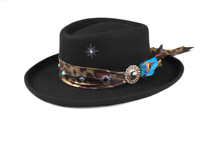 The Idaho Gambler - Wool Felt Fedora Hat, Black Handmade Country Western Style, Cowboy Hat Unisex For Men And Women