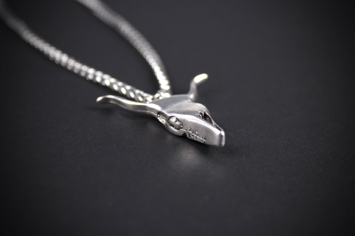 Steer Skull Necklace - silver chain bull skull pirate rock n roll biker necklace unisex for men and women country music style