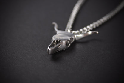 Steer Skull Necklace - silver chain bull skull pirate rock n roll biker necklace unisex for men and women country music style