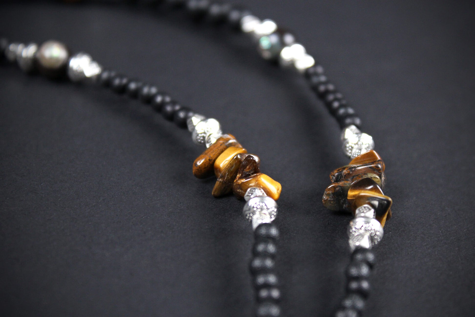 The Santa Fe Beaded Drop Necklace - Tribal Country & Western Style Long Necklace, Gemstone Silver Unisex Necklace For Men And Women