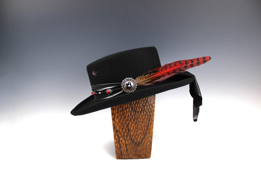 The Firestorm Gambler - Wool Felt Fedora Hat, Black Handmade Country Western Style Cowboy Hat, Unisex Stevie Ray Vaughn Style