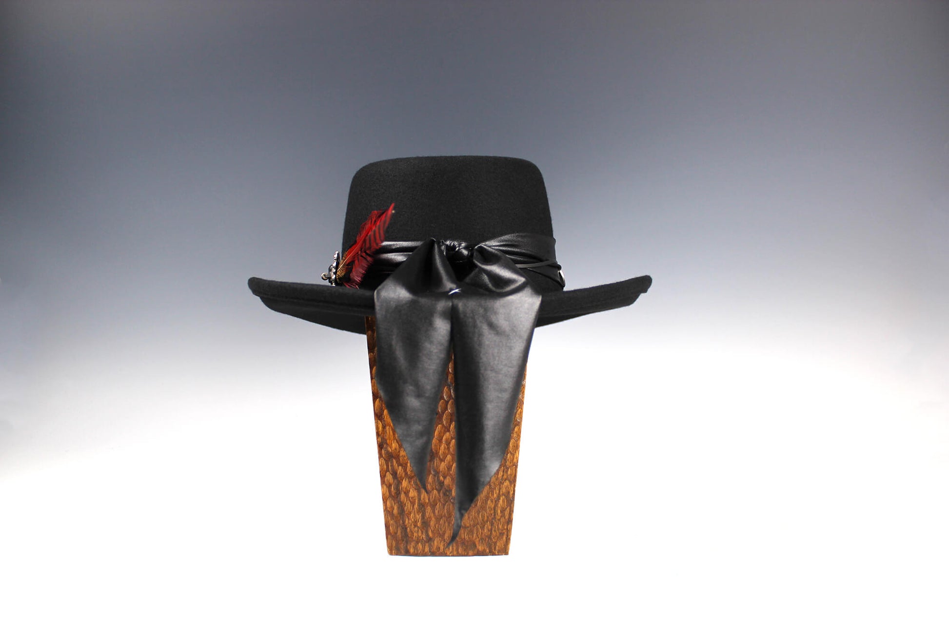 The Firestorm Gambler - Wool Felt Fedora Hat, Black Handmade Country Western Style Cowboy Hat, Unisex Stevie Ray Vaughn Style