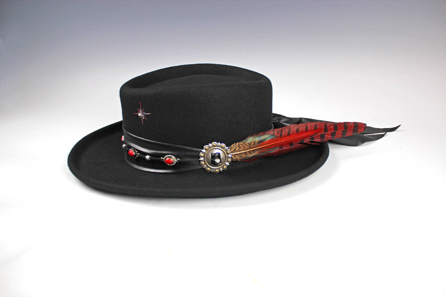 The Firestorm Gambler - Wool Felt Fedora Hat, Black Handmade Country Western Style Cowboy Hat, Unisex Stevie Ray Vaughn Style