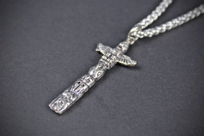 Totem Chain Necklace - Pirate Rock n Roll Tribal Biker Style Cross Necklace Unisex Silver Necklace For Men & Women