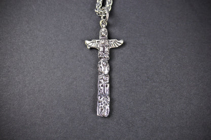 Totem Chain Necklace - Pirate Rock n Roll Tribal Biker Style Cross Necklace Unisex Silver Necklace For Men & Women