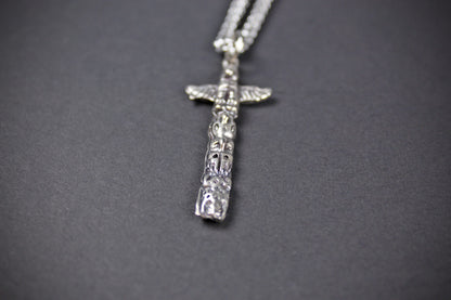 Totem Chain Necklace - Pirate Rock n Roll Tribal Biker Style Cross Necklace Unisex Silver Necklace For Men & Women