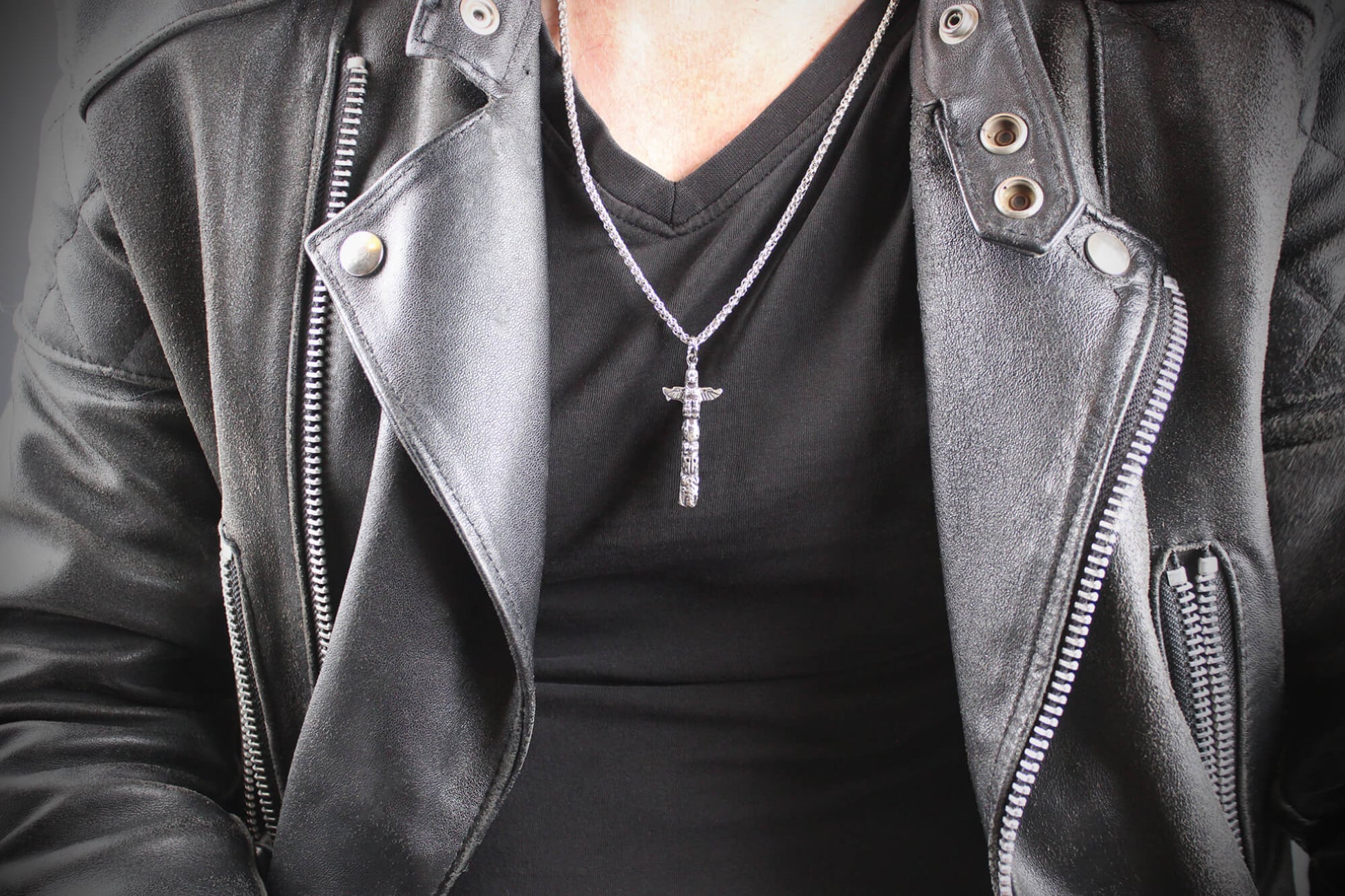 Totem Chain Necklace - Pirate Rock n Roll Tribal Biker Style Cross Necklace Unisex Silver Necklace For Men & Women