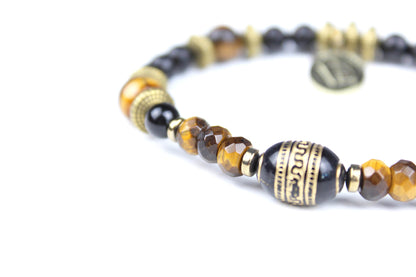 The Atlas Beaded Necklace & Bracelet Set - ebony wood tigers eye beaded tribal bohemian rock n roll shamanic pirate jewellery set