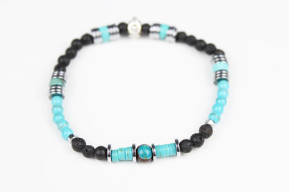 The Navajo Bracelet Stack - layered unisex blue black and silver bracelet set, rock n roll style bracelet stack, blue howlite