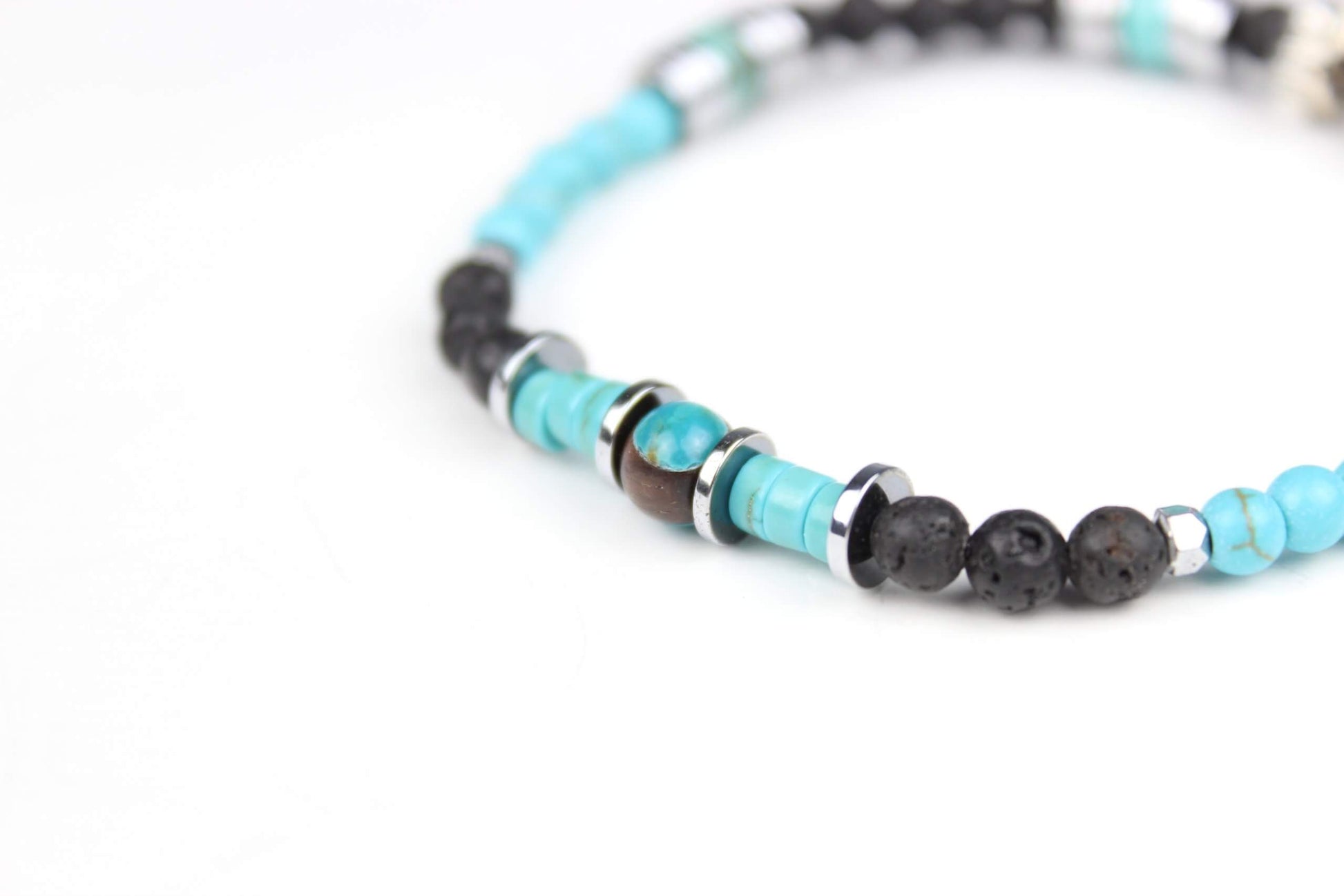 The Navajo Bracelet Stack - layered unisex blue black and silver bracelet set, rock n roll style bracelet stack, blue howlite