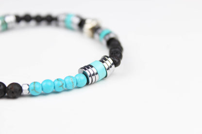 The Navajo Bracelet Stack - layered unisex blue black and silver bracelet set, rock n roll style bracelet stack, blue howlite