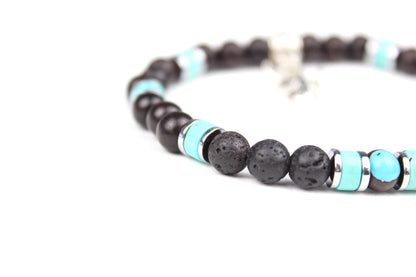 The Navajo Bracelet Stack - layered unisex blue black and silver bracelet set, rock n roll style bracelet stack, blue howlite