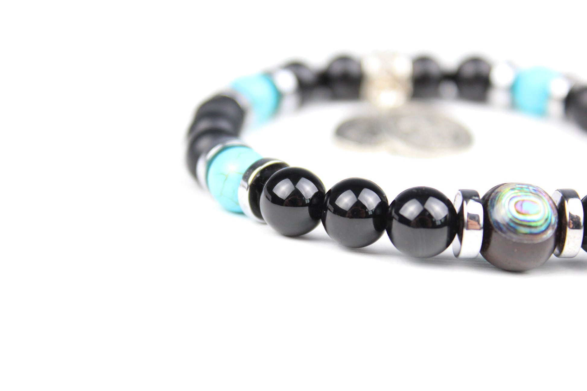 The Navajo Bracelet Stack - layered unisex blue black and silver bracelet set, rock n roll style bracelet stack, blue howlite