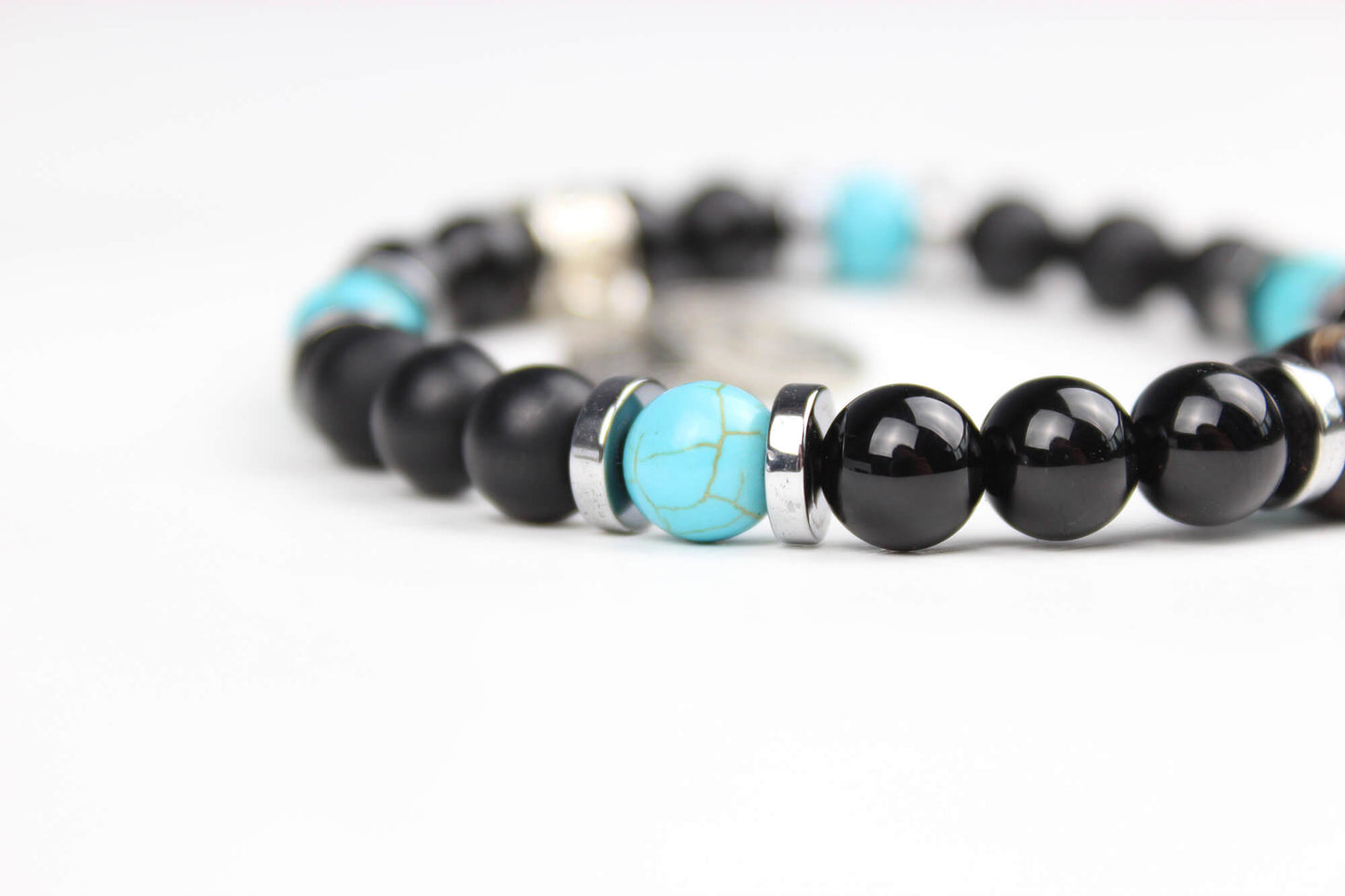 The Navajo Bracelet Stack - layered unisex blue black and silver bracelet set, rock n roll style bracelet stack, blue howlite