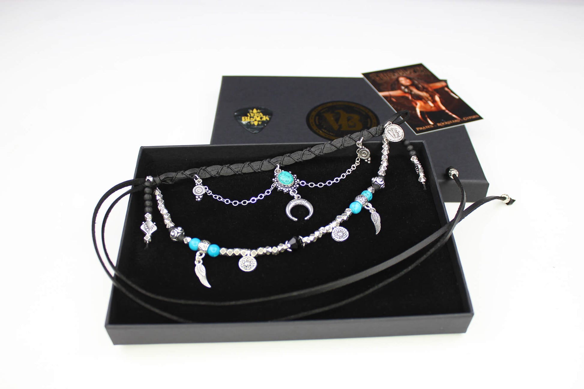 Bohemian Turquoise & Howlite Black with Silver Anklet, Armband Choker