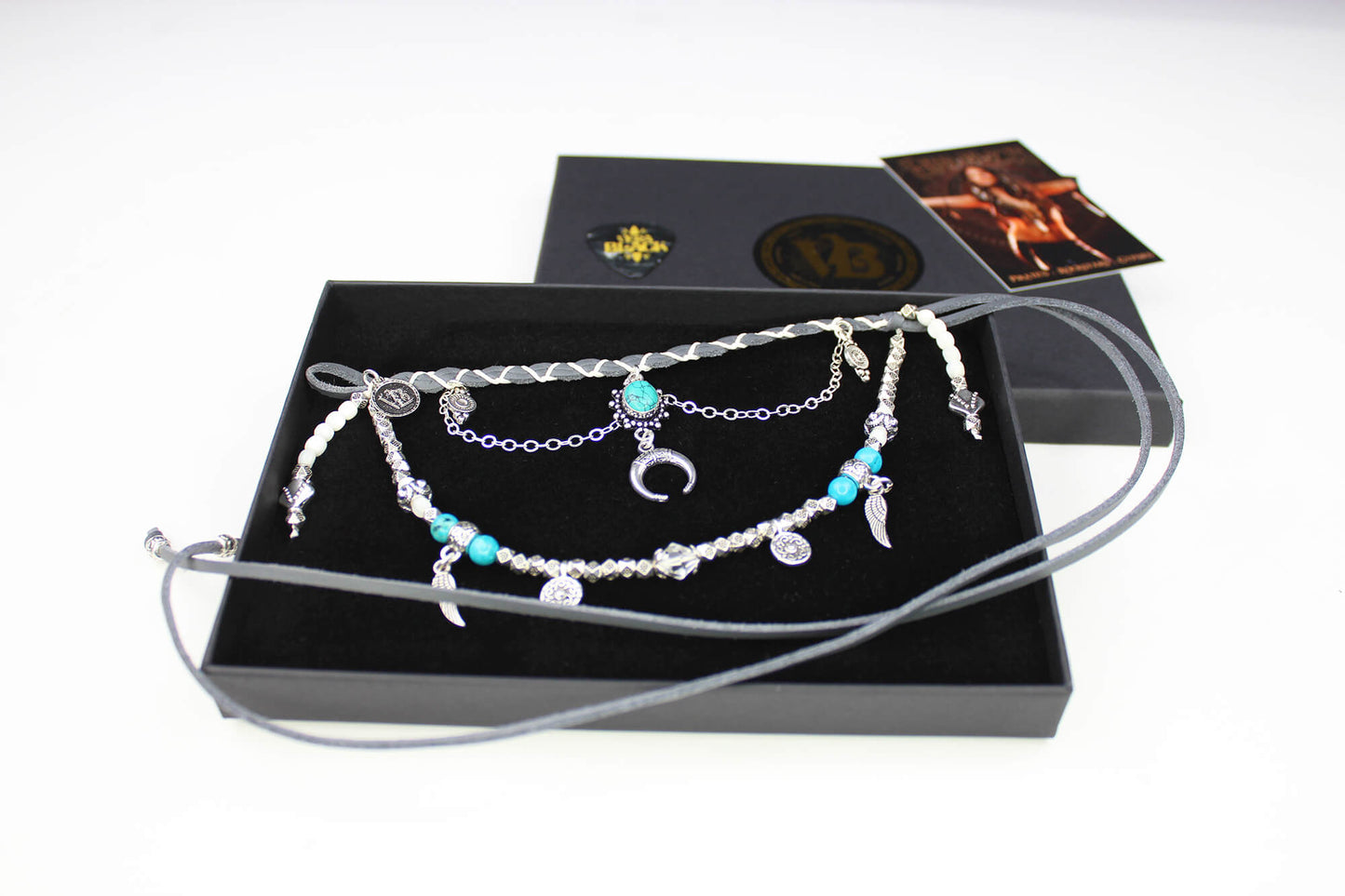 Bohemian Turquoise & Howlite Grey with Silver Anklet, Armband Choker