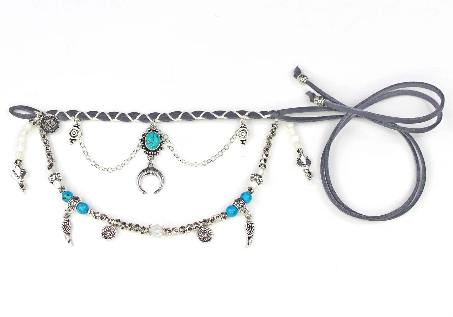 Bohemian Turquoise & Howlite Grey with Silver Anklet, Armband Choker