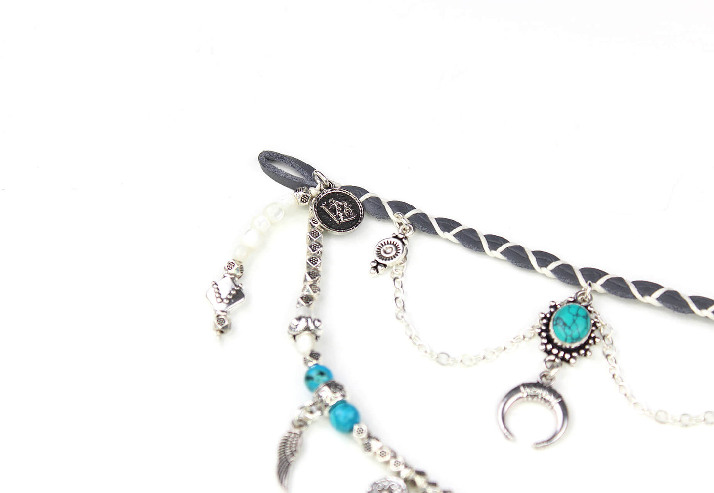 Bohemian Turquoise & Howlite Grey with Silver Anklet, Armband Choker