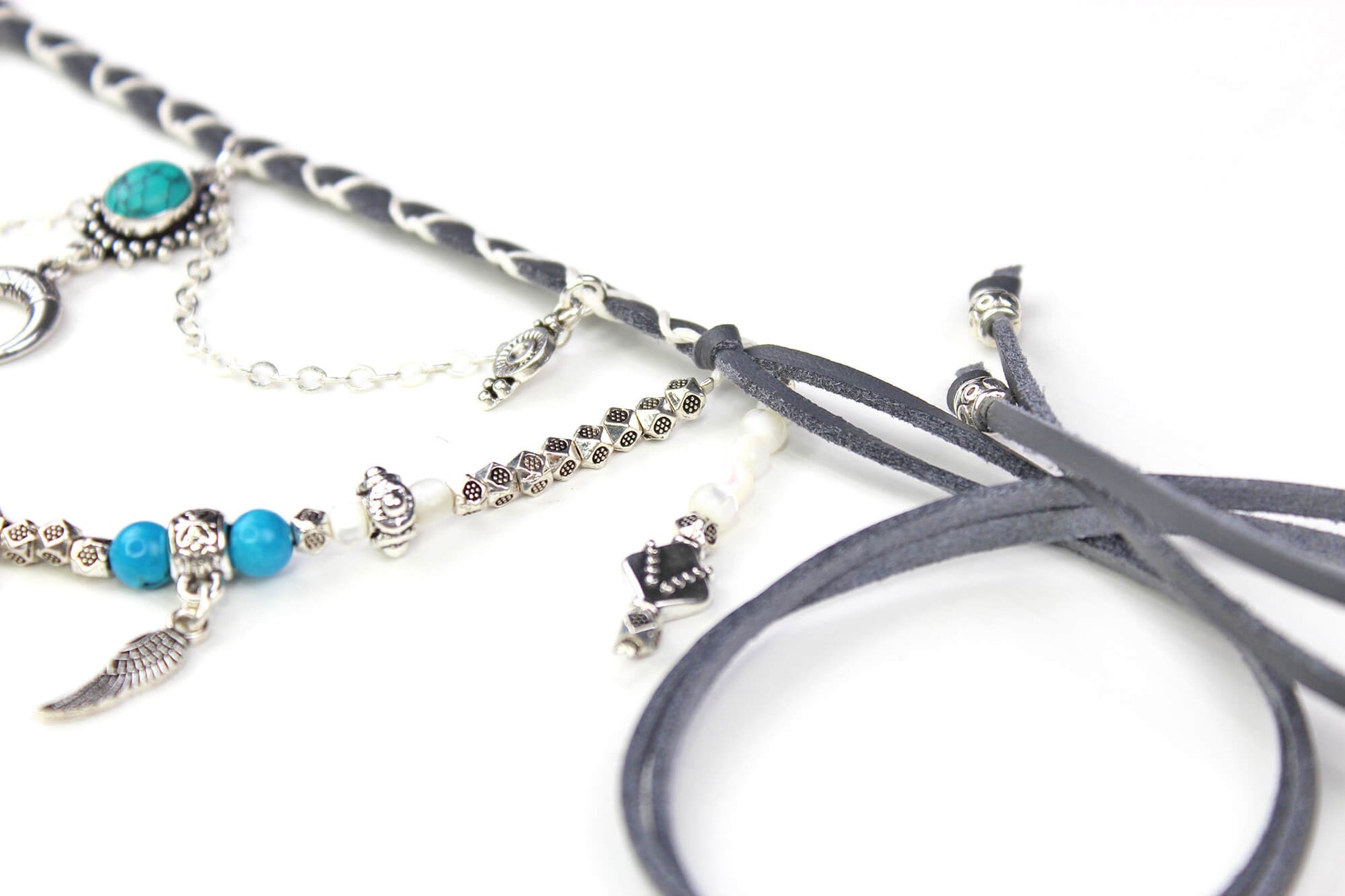 Bohemian Turquoise & Howlite Grey with Silver Anklet, Armband Choker