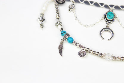 Bohemian Turquoise & Howlite Grey with Silver Anklet, Armband Choker