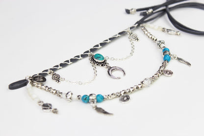 Bohemian Turquoise & Howlite Grey with Silver Anklet, Armband Choker