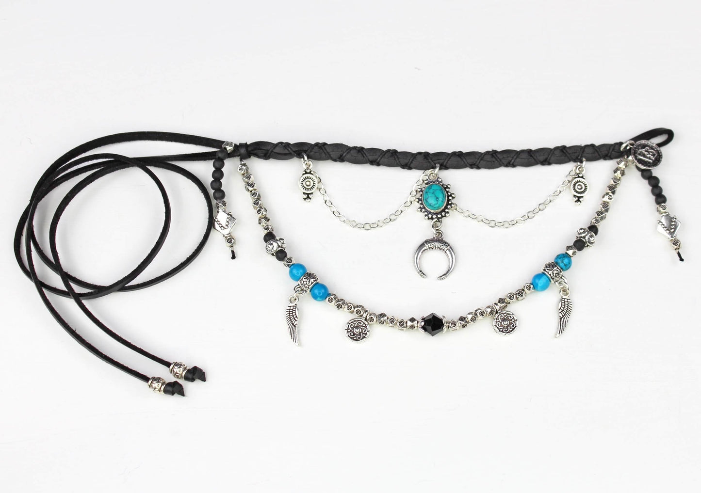 Bohemian Turquoise & Howlite Black with Silver Anklet, Armband Choker