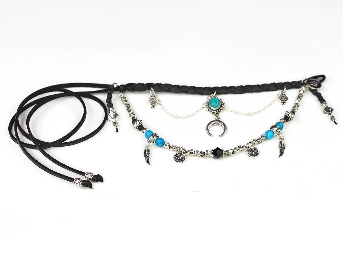 Bohemian Turquoise & Howlite Black with Silver Anklet, Armband Choker