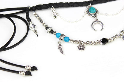 Bohemian Turquoise & Howlite Black with Silver Anklet, Armband Choker