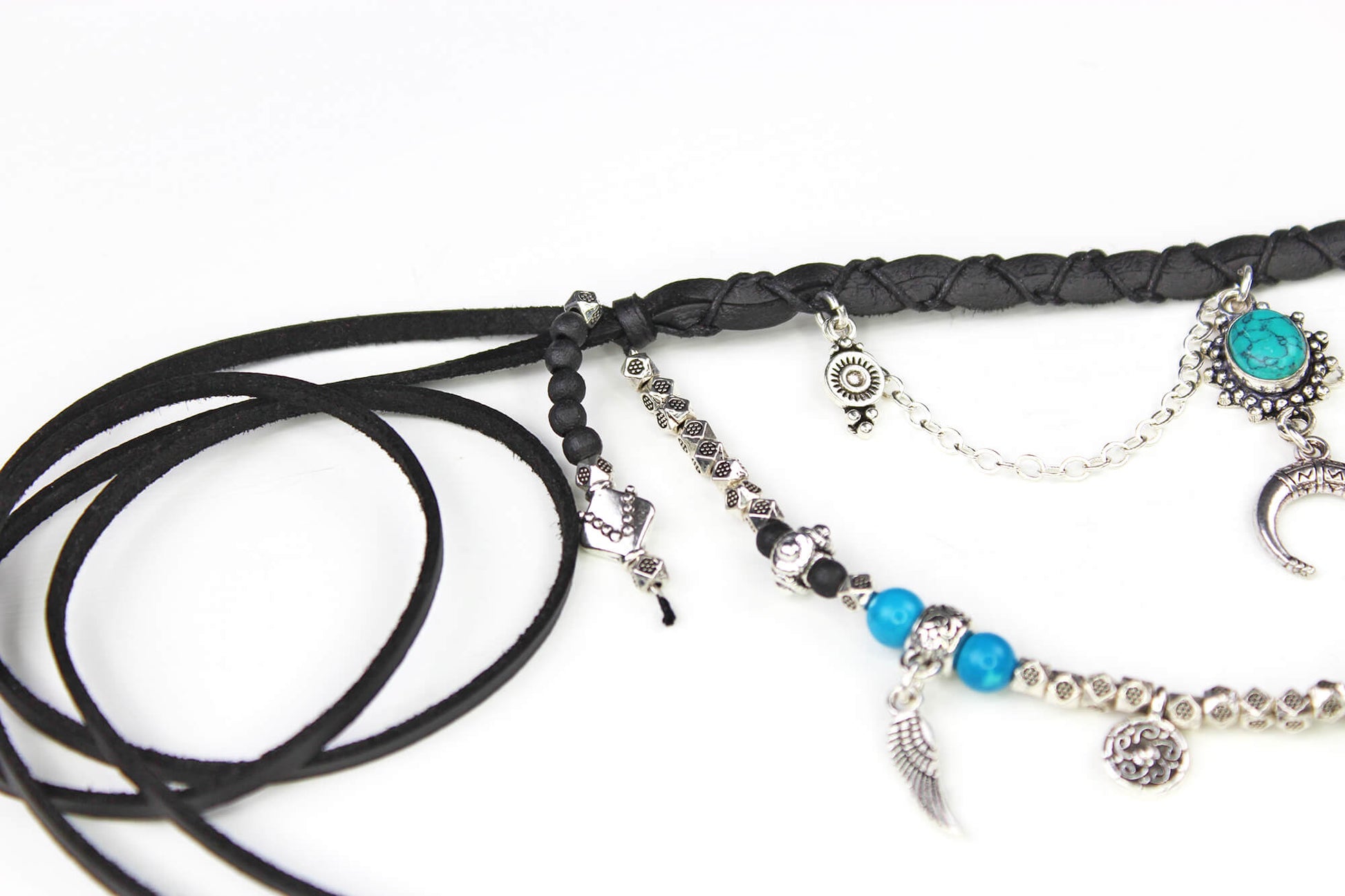 Bohemian Turquoise & Howlite Black with Silver Anklet, Armband Choker