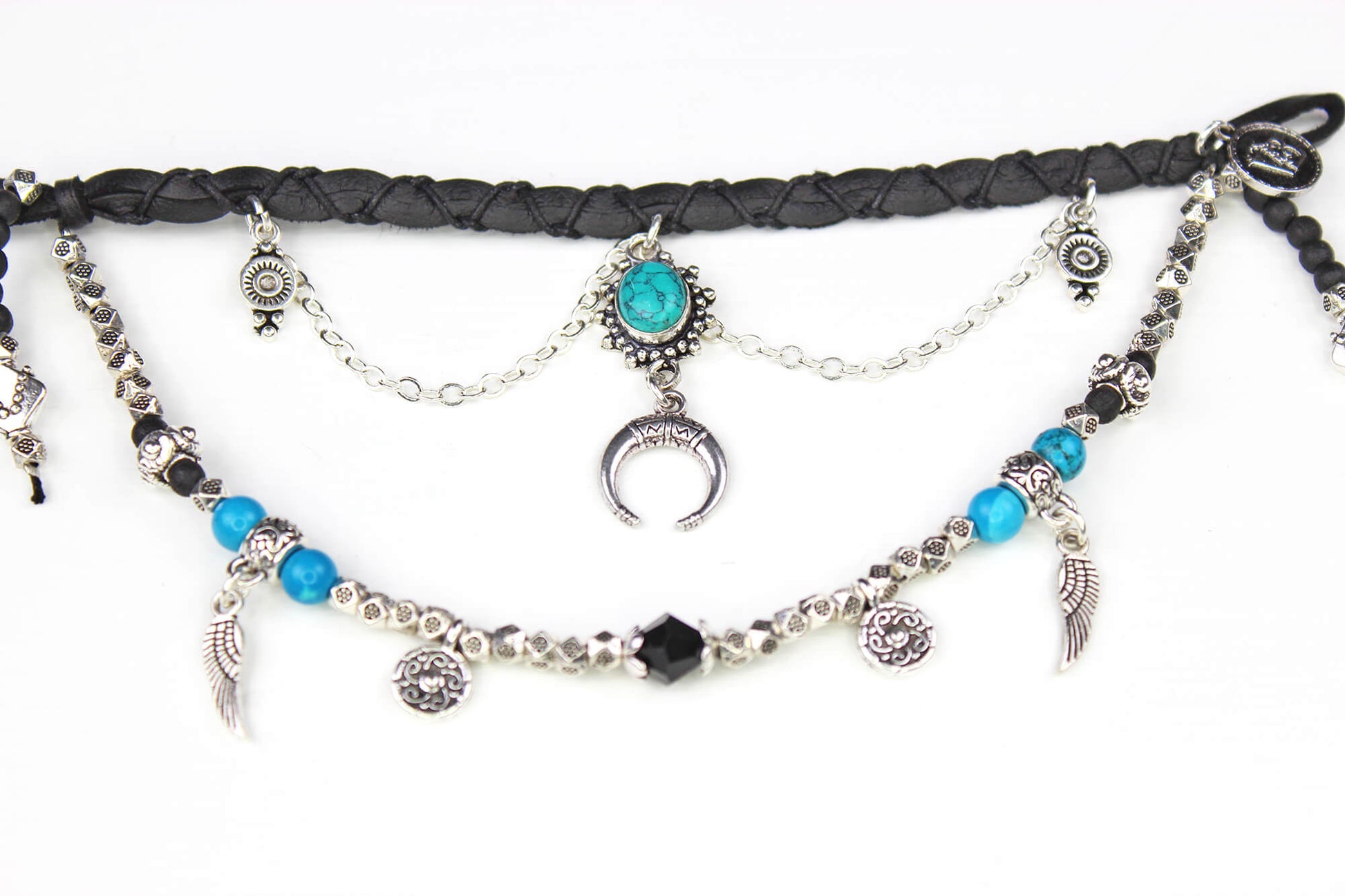 Bohemian Turquoise & Howlite Black with Silver Anklet, Armband Choker