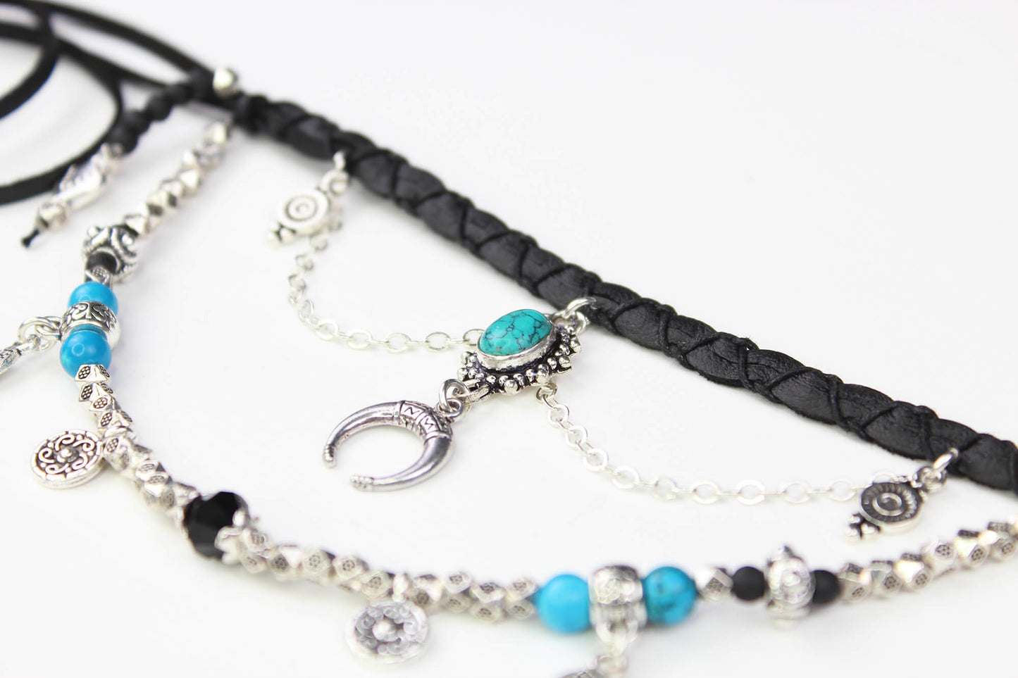 Bohemian Turquoise & Howlite Black with Silver Anklet, Armband Choker