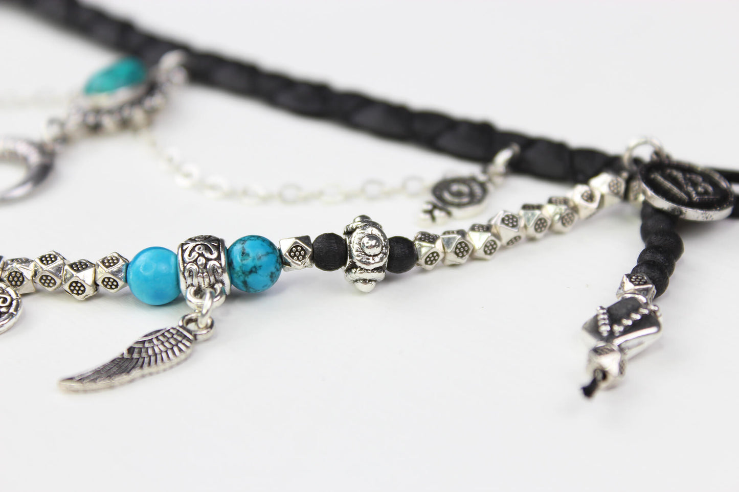 Bohemian Turquoise & Howlite Black with Silver Anklet, Armband Choker