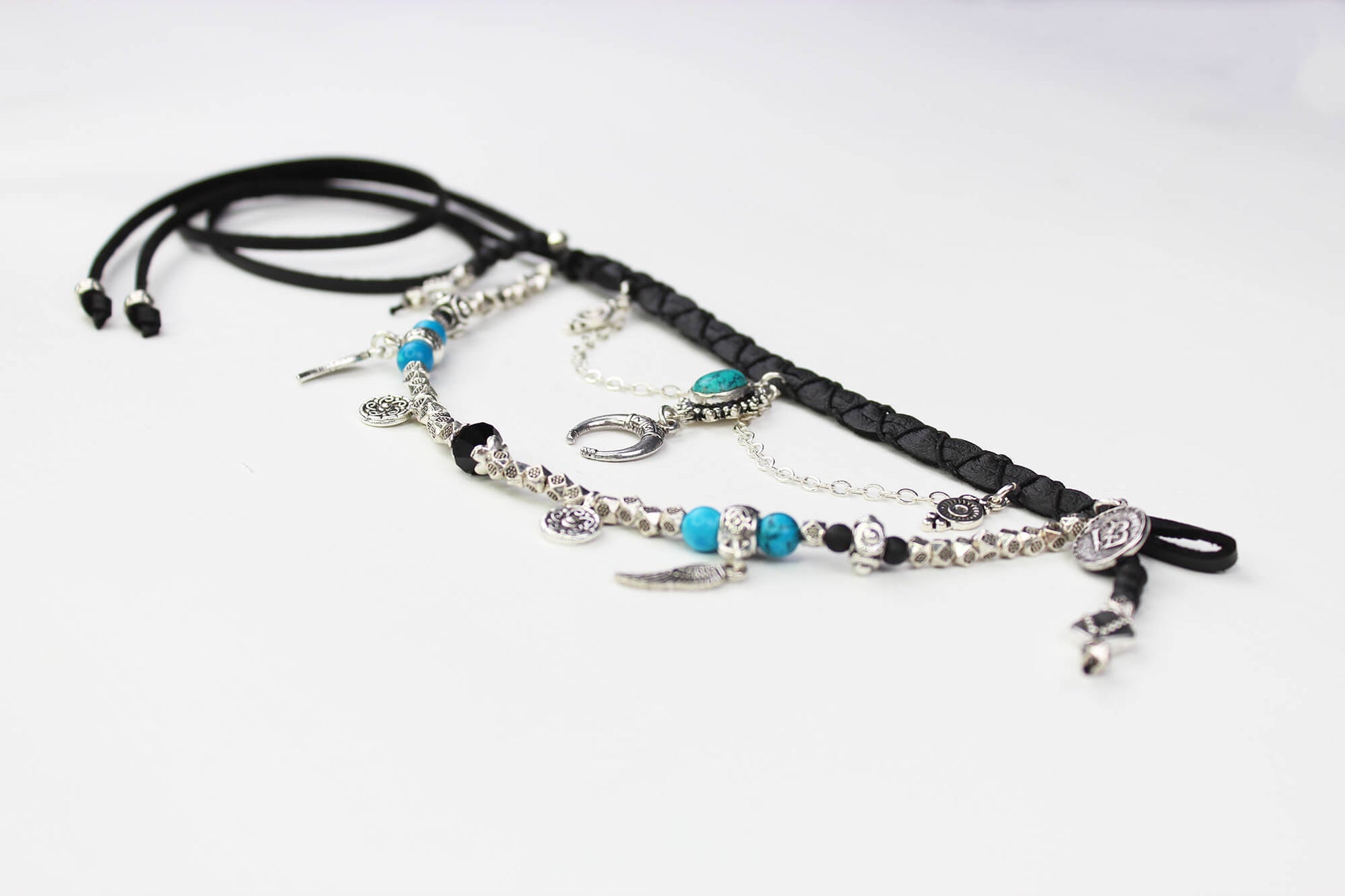 Bohemian Turquoise & Howlite Black with Silver Anklet, Armband Choker