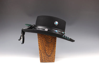 The Turquoise Phoenix Gambler Hat Western Style Hat Bohemian Country Turquoise Detailing Gemstones And Feathers Unisex For Men And Women