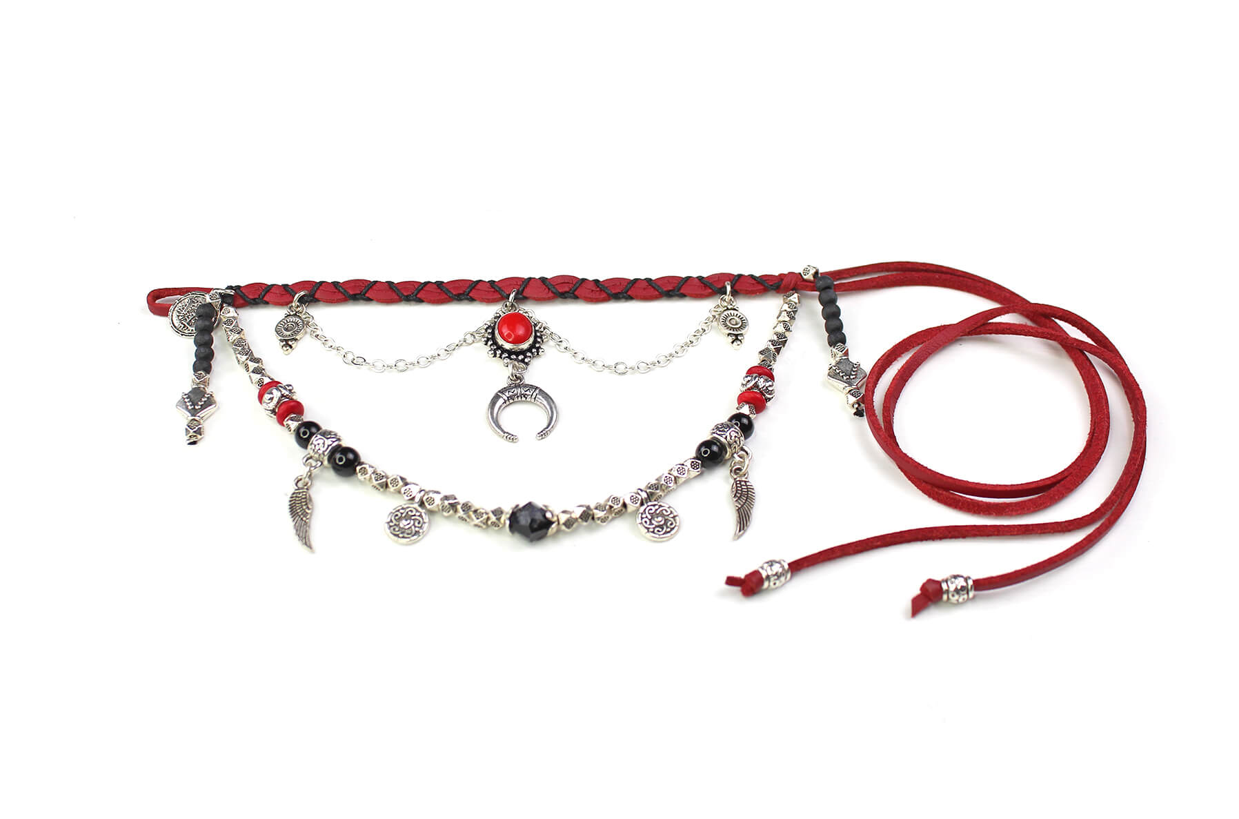 Bohemian Red Coral with Silver Anklet Armband Choker