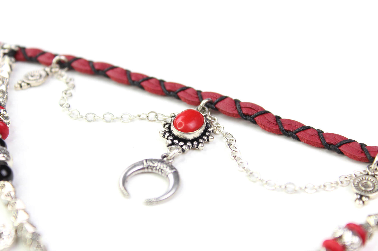 Bohemian Red Coral with Silver Anklet Armband Choker