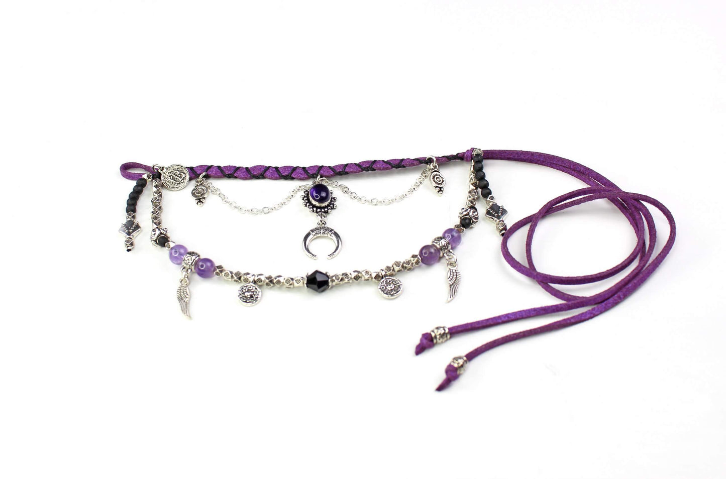 Bohemian Amythest with Silver Anklet Armband Choker