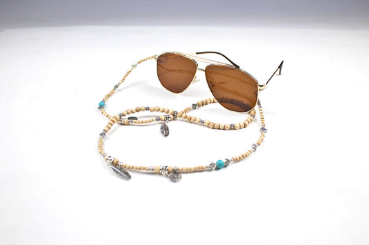 Cream & Silver Howlite Silver Beaded Glasses Chain - Bohemian Pirate Rock n Roll Country Western Style Glasses Chain Reading and Sunglasses