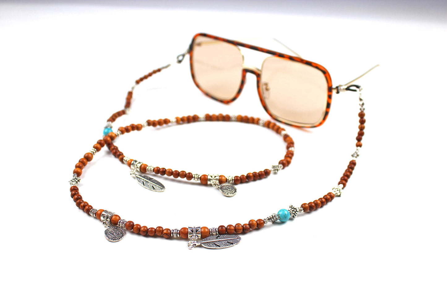 Brown & Silver Howlite Silver Beaded Glasses Chain - Bohemian Pirate Rock n Roll Country Western Style Glasses Chain Reading and Sunglasses