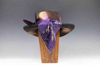 The Purple Haze Gambler - Wool Felt Fedora Hat Black Handmade Country Western Style Cowboy Hat Purple Detailing Jimi Hendrix Stevie Nicks