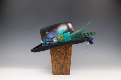 The Dreamweaver Gambler Hat - Western Style Hat Bohemian Country Turquoise Detailing Gemstones And Feathers Unisex For Men And Women