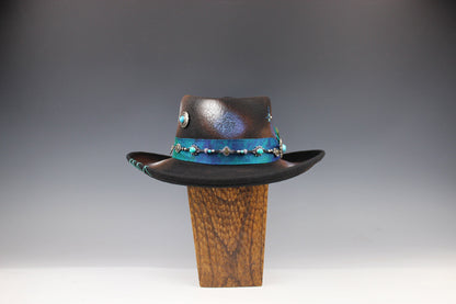 The Dreamweaver Gambler Hat - Western Style Hat Bohemian Country Turquoise Detailing Gemstones And Feathers Unisex For Men And Women