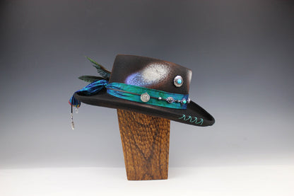 The Dreamweaver Gambler Hat - Western Style Hat Bohemian Country Turquoise Detailing Gemstones And Feathers Unisex For Men And Women