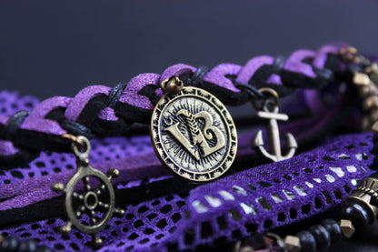 The Medusa Cuff Bracelet Set - Purple Pirate Layered Gypsy Fabric Wrist Wrap Unisex Bracelet Set For Men And Women Rock n Roll Style